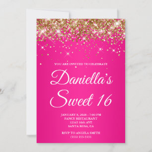 Invitation Parties scintillant d'or Hot rose Ombre Sweet 16