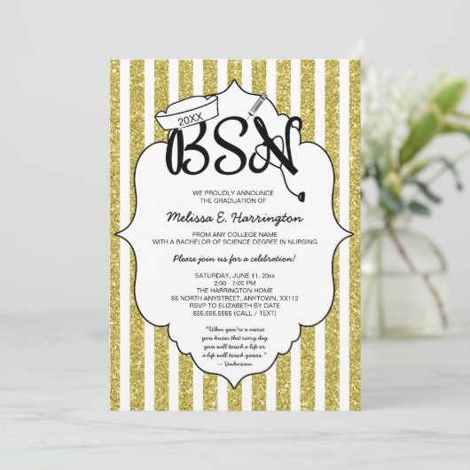Invitation Parties scintillant d'or Infirmière BSN cérémonie  (Debout devant)