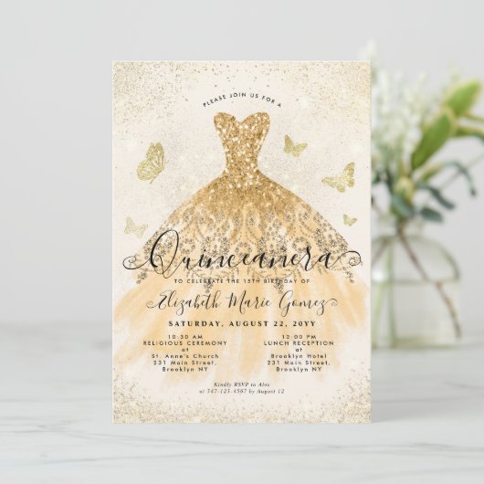 Invitation Parties scintillant d'or jaune clair moderne Gown  (Debout devant)