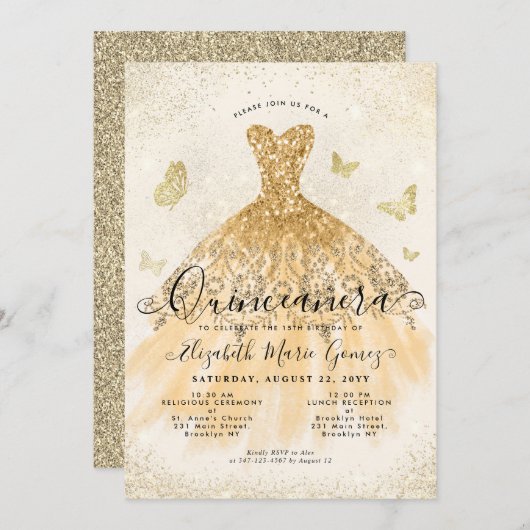 Invitation Parties scintillant d'or jaune clair moderne Gown  (Devant / Derrière)