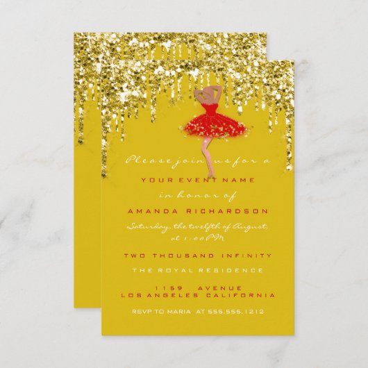 Invitation Parties scintillant d'or Jaune goutte Douce de la (Devant / Derrière)