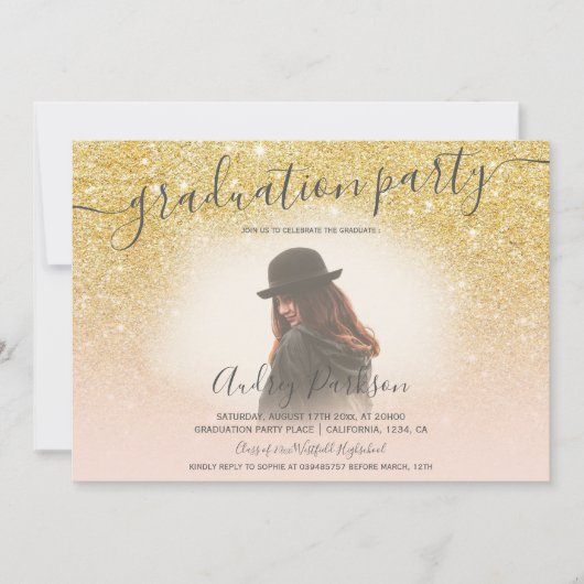 Invitation Parties scintillant d'or jaune rose pâle graduatio (Devant)