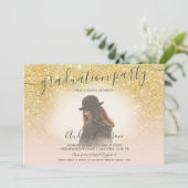 Invitation Parties scintillant d'or jaune rose pâle graduatio (Debout devant)