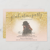 Invitation Parties scintillant d'or jaune rose pâle graduatio (Devant / Derrière)