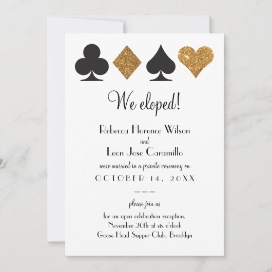 Invitation Parties scintillant d'or Las Vegas Elopement Annon (Devant)