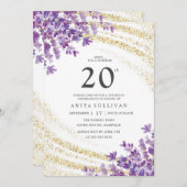 Invitation Parties scintillant d'or Lavender Floral Vingt-dix (Devant / Derrière)