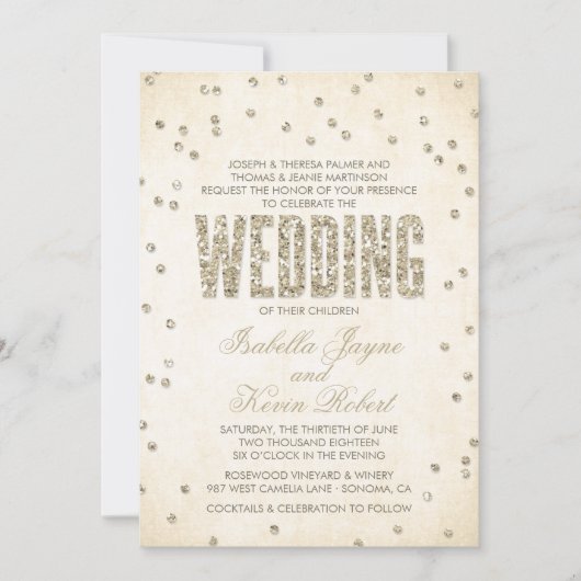 Invitation Parties scintillant d'or Look Confetti Dots Faire- (Devant)