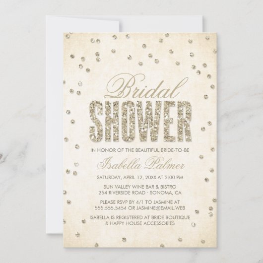 Invitation Parties scintillant d'or Look Confetti Dots Fête d (Devant)