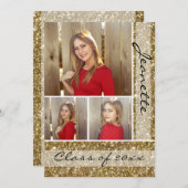 Invitation Parties scintillant d'or - Look Trois 3 Diplôme ph (Devant / Derrière)