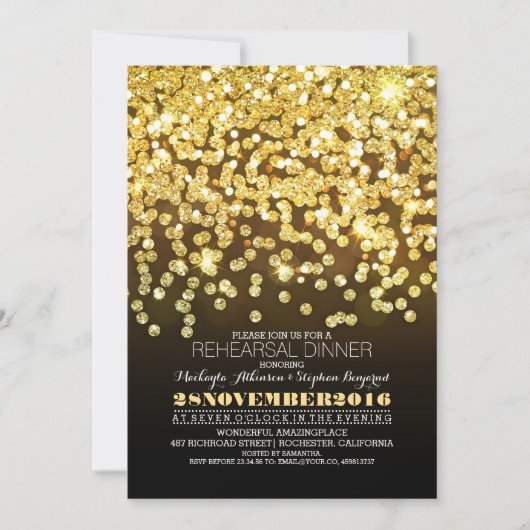 Invitation parties scintillant d'or lumières de chaîne glam r (Devant)