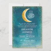 Invitation Parties scintillant d'or Lune Bleu Espace Vert Aqi (Devant)