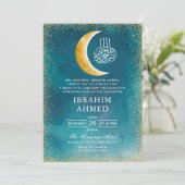 Invitation Parties scintillant d'or Lune Bleu Espace Vert Aqi (Debout devant)