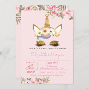 Invitation Parties scintillant d'or magique Baby shower flora