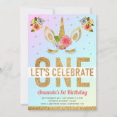 Invitation Parties scintillant d'or magique Unicorn 1er anniv (Devant)