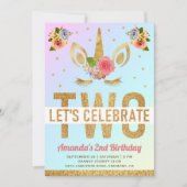 Invitation Parties scintillant d'or magique Unicorn 2e fête d (Devant)