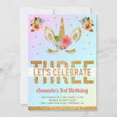 Invitation Parties scintillant d'or magique Unicorn 3e fête d (Devant)