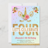 Invitation Parties scintillant d'or magique Unicorn 4e fête d (Devant)