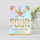 Invitation Parties scintillant d'or magique Unicorn 4e fête d (Debout devant)