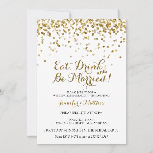 Invitation Parties scintillant d'or Manger Boire Soit Marié R (Devant)