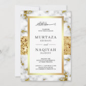 Invitation Parties scintillant d'or Marbre gris blanc Mariage (Devant)