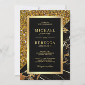 Invitation Parties scintillant d'or Marbre noir Mariage photo (Devant)