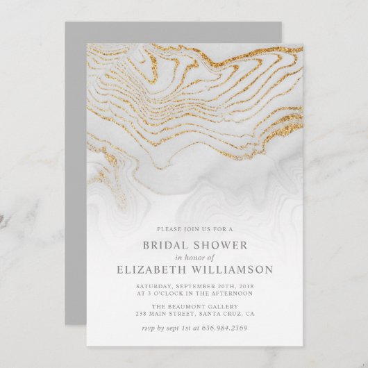 Invitation Parties scintillant d'or Marbre nuptiale douche In (Devant / Derrière)