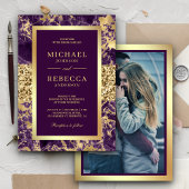 Invitation Parties scintillant d'or Marbre violet Mariage pho