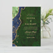 Invitation Parties scintillant d'or Mariage d'âge bleu vert (Debout devant)