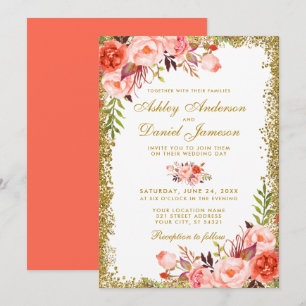 Invitation Parties scintillant d'or Mariage Floral moderne Co