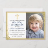 Invitation Parties scintillant d'or Marine Bleu Première Sain (Devant)