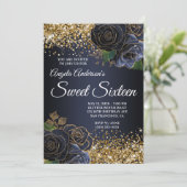 Invitation Parties scintillant d'or Marine Blue Floral Glam S (Debout devant)