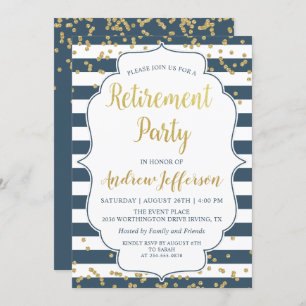 Invitation Parties scintillant d'or Marine Blue Surprise Retr