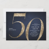 Invitation Parties scintillant d'or marine minimaliste modern (Devant)