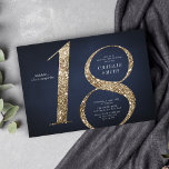 Invitation Parties scintillant d'or marine minimaliste modern<br><div class="desc">L'invitation minimaliste moderne 18ème anniversaire comprend la parties scintillant en faux or stylé numéro 18 et les détails de votre fête en police serif classique sur arrière - plan bleu marine, simple et élégant, grande invitation d'anniversaire surprise pour les hommes et les femmes. la couleur arrière - plan blanche peut...</div>