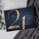 Invitation Parties scintillant d'or marine minimaliste modern<br><div class="desc">L'invitation minimaliste moderne 21e anniversaire comprend la parties scintillant en faux or élégant numéro 21 et les détails de votre fête dans la police serif classique sur l'arrière - plan bleu marine, simple et élégant, grande surprise invitation d'anniversaire adulte. la couleur arrière - plan peut être changée à n'importe quelle...</div>