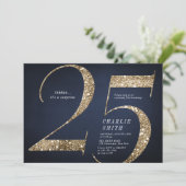 Invitation Parties scintillant d'or marine minimaliste modern (Debout devant)