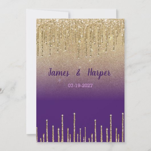 Invitation Parties scintillant d'or mauve ombre script RSVP (Dos)
