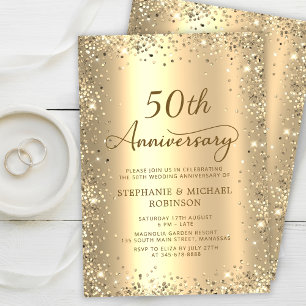 Invitation Parties scintillant d'or Metallic 50e anniversaire