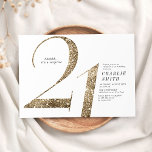 Invitation Parties scintillant d'or minimaliste moderne 21e a<br><div class="desc">L'invitation minimaliste moderne de 21e anniversaire comprend la parties scintillant en faux or élégant numéro 21 et les détails de votre fête dans la police serif classique,  simple et élégant,  grande surprise invité d'anniversaire adulte. la couleur arrière - plan peut être changée à n'importe quelle couleur de votre choix.</div>