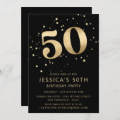 Invitation Parties scintillant d'or moderne 50ème Cinquante A (Devant / Derrière)