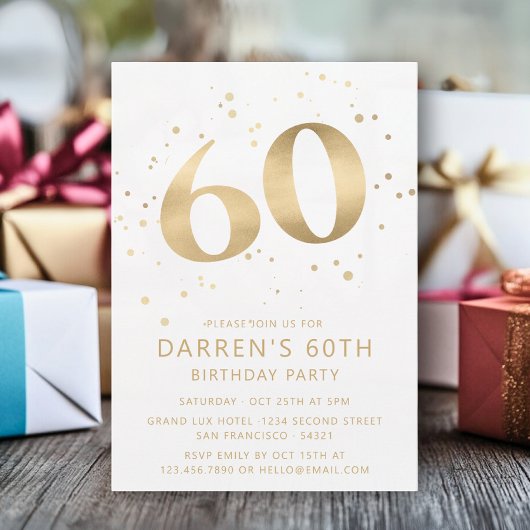 Invitation Parties scintillant d'or moderne 60ème Soixante An