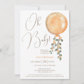 Invitation Parties scintillant d'or moderne ballon orange Oh  (Devant)