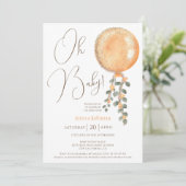 Invitation Parties scintillant d'or moderne ballon orange Oh  (Debout devant)