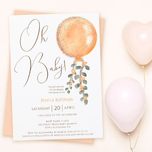 Invitation Parties scintillant d'or moderne ballon orange Oh 