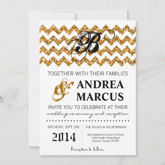 Invitation Parties scintillant d'or moderne Chevron Faire-par (Devant)