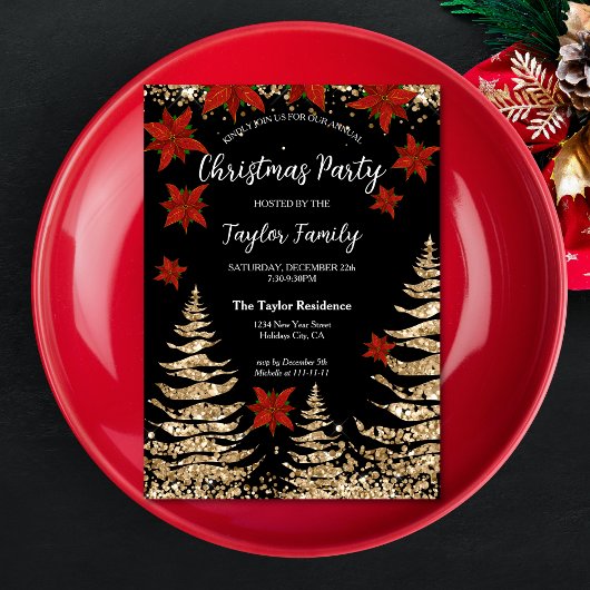 Invitation Parties scintillant d'or moderne chic Noël Tree Pa