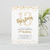 Invitation Parties scintillant d'or moderne Confetti 13e anni (Debout devant)