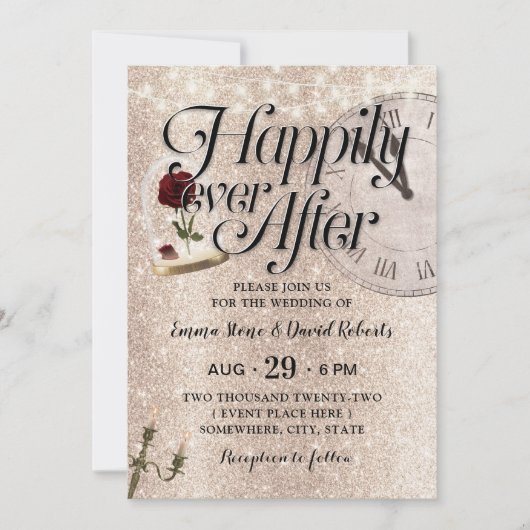 Invitation Parties scintillant d'or moderne Conte fée Mariage (Devant)