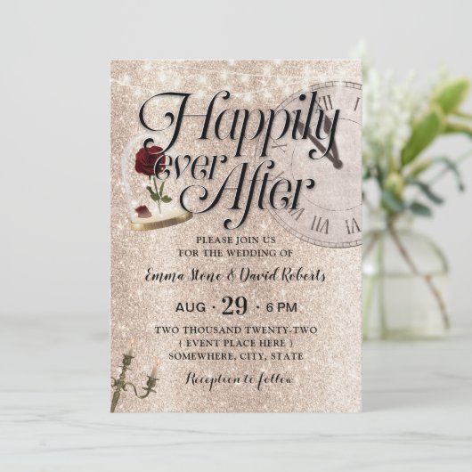 Invitation Parties scintillant d'or moderne Conte fée Mariage (Debout devant)