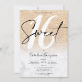 Invitation parties scintillant d'or moderne en marbre à la fr (Devant)